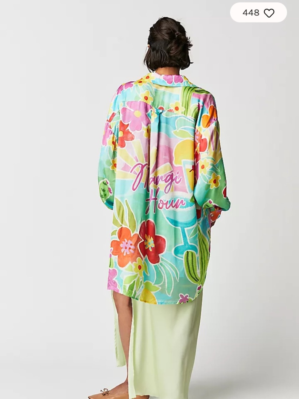 Spell Multicolor Floral Satin Tunic - Pink, Green, Yellow, Orange, Blue - Picture 3 of 11